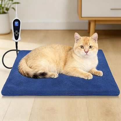 Bestio Cat Heating Pad, 18×18 in Waterproof Heated Cat Bed with Intelligent Constant Temperature Switch and Metal Protective Tube, Pet Heating Pads for Cats Dogs with Washable Cover-Blue (Small)