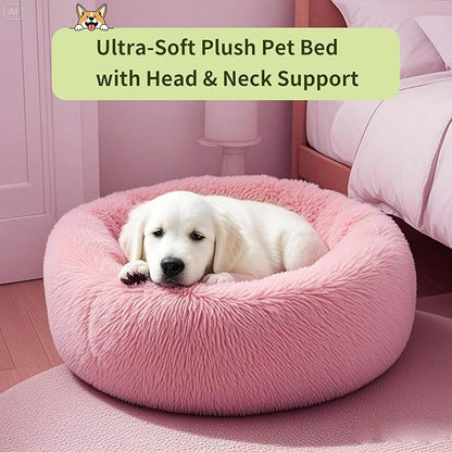 Comfort Donut Dog Bed for Small Dogs, Cat Bed & Pet Bed for Indoor Use, Medium Size with Soft Plush, Round Dog Beds for Large Dogs and Cats(Rubber Red,36''Lx36''Wx8''Th)