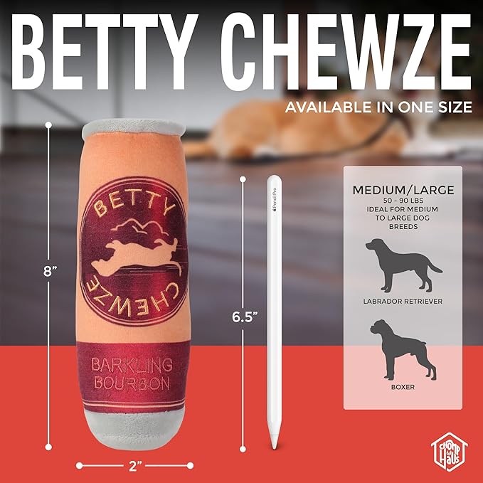Chomp Haus Betty Chewze – Luxurious Plush Dog Toy with Squeaker, Premium Fabric, Embroidered Details, Designer-Inspired Chew Toy, Fun Gift for Medium to Large Dogs & Dog Lovers