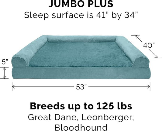 Furhaven Cooling Gel Dog Bed for Large Dogs w/ Removable Bolsters & Washable Cover, For Dogs Up to 125 lbs - Plush & Suede Sofa - Deep Pool, Jumbo Plus/XXL