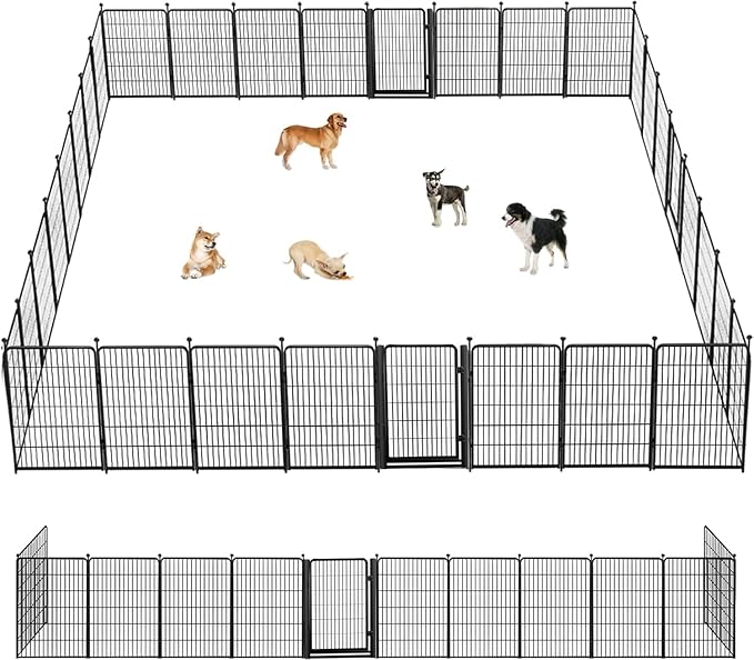 Jhsomdr Dog Playpen Outdoor, 40 inch 40 Panels Dog Fence with Extra Wide Gate No-Tripped Pet Playpen Rustproof Dog Pen Indoor Puppy Playpen for Temporary Containment Portable Pet Fence for RV Camping