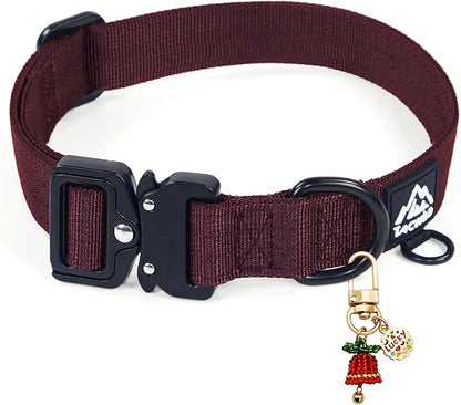 Dog Collars for Small Dogs Christmas Boy Girl- Adjustable, Chew Proof Nylon Collar with Metal Quick Release Buckle and D-Ring for Dog Tags (Burgundy, S)(not Included The Pendant)