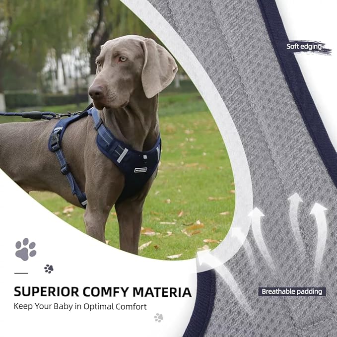 Dog Harness No Pull Adjustable Reflective,for Medium and Large Small Dog with Leash 59.06in (Dark Blue, M)