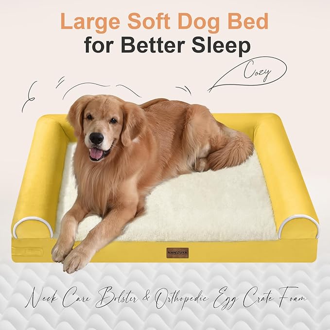 Large Dog Bed Orthopedic Washable: Beds Bolster XL Bed Big XLarge Dogs Egg Crate Foam Couch Sofa Waterproof with Removable Cover - Ginger