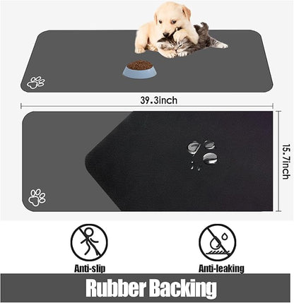 Large Pet Feeding Mat, 39.3"x15.7" Absorbent Quick Dry Dog Mat for Food and Water Bowl, Non Skid Cat Bowl Mat, No Stains for Pet Water Dispenser Pet Supplies for Messy Drinkers