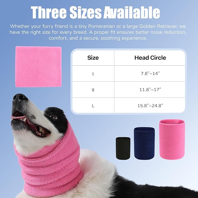 3 Pack Bundle (S, M, L) Dog & Cat Calming Band Cat Anxiety Relief Cover,Double Layer Thickened Elastic Neck Band Ear Muffs for Anxiety Relief/Noise Protection,Grooming,Thunder,Fireworks