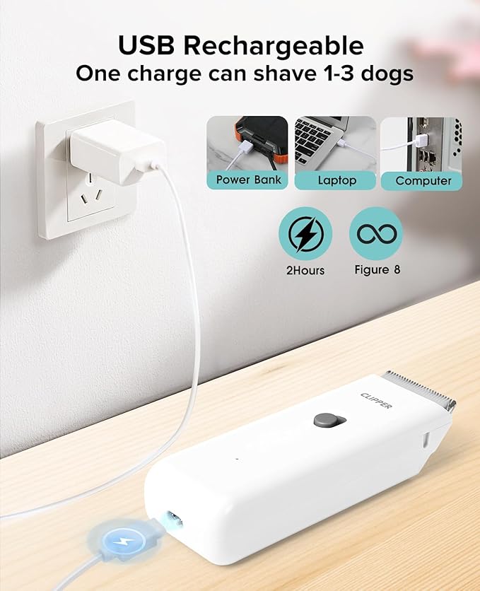Tawiijou Charging Cable & Standard Size Blade Replacement for Pet Hair Grooming Clipper for Dogs & Cats