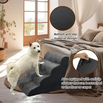 Necrely 4-Step Dog Stairs for High Beds 18-24 Inch Pet Steps 2 3 4 5 Tier Ladder Non-Slip Sturdy Ramp Small Medium Large Dog Steps to Couch Bed Old Dogs Balanced Pet Stairs for Getting on Bed