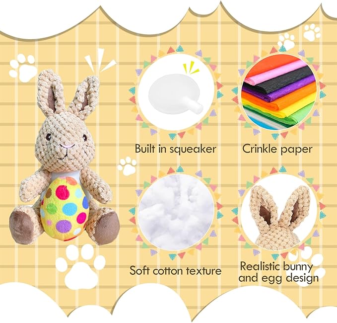 Easter Dog Toys,Easter Rabbit Bunny Egg Plush Squeaky Toys,Easter Rabbit Plush Squeaky Chew Toys for Small Dogs