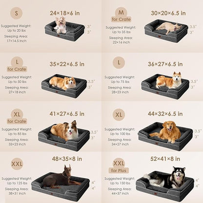EHEYCIGA Orthopedic Dog Bed for Small Dogs, Waterproof Memory Foam Small Pet Beds with Sides, Non-Slip Bottom and Egg-Crate Foam Medium Dog Couch Bed with Washable Removable Cover, Dark Grey