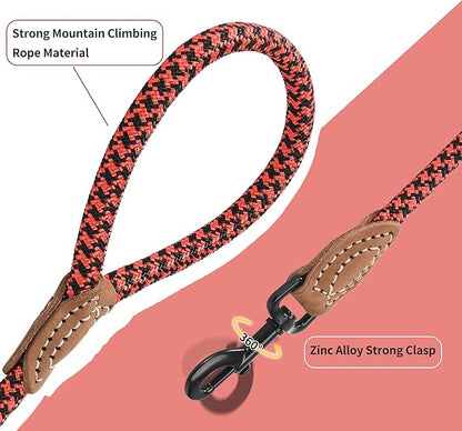 Mile High Life | Mountain Climbing Dog Rope Leash with Heavy Duty Metal Sturdy Clasp | Genuine Leather Tailored Connection with Strong Stitches (Red Black, 48 Inch (Pack of 1))