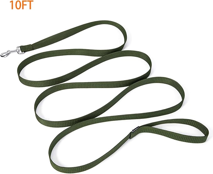 Siumouhoi Strong Durable 10ft Nylon Dog Training Leash, 1 Inch Wide Traction Rope, for Small and Medium Dog (Military Green, 10 Feet)
