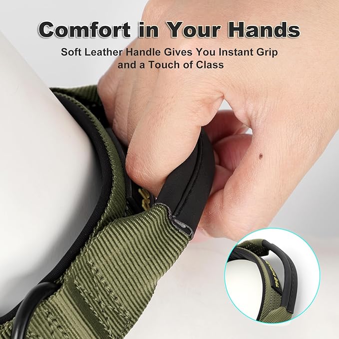 Plutus Pet Tactical Dog Collar with Tracker Pocket for AirTag, Adjustable Reflective Nylon Collar, Metal Buckle, Leather-Wrapped Handle, Soft Padded for Medium Large Dogs (Ranger Green, L)