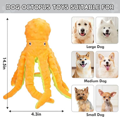 Octopus Squesky Dog Toys for Large Medium Small Dogs, Stuffed and Tough Plush Dog Toys for Aggressive Chewers(Yellow)