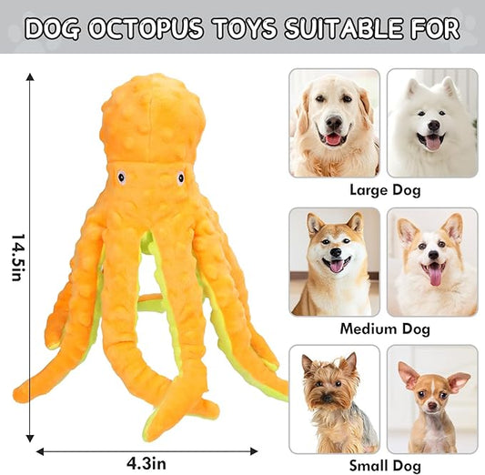 Octopus Squesky Dog Toys for Large Medium Small Dogs, Stuffed and Tough Plush Dog Toys for Aggressive Chewers(Yellow)