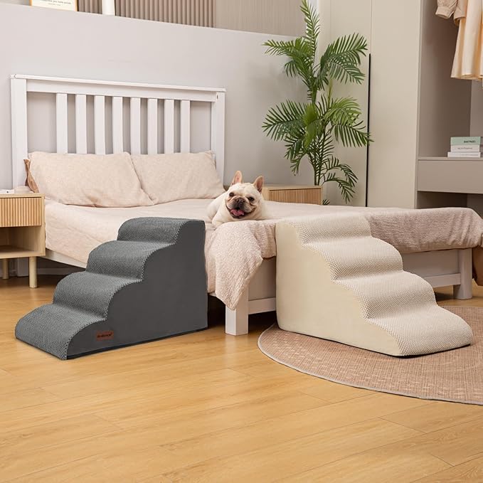Aodisman Dog Stairs Ramp for Bed and Couch,4 Step Dog Steps for Small Dogs,Pet Stairs with Non-Slip Bottom for Old Cats,Indoor Pet Steps,Comfort,Durable,17.4" H,Grey