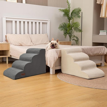 Aodisman Dog Stairs Ramp for Bed and Couch,4 Step Dog Steps for Small Dogs,Pet Stairs with Non-Slip Bottom for Old Cats,Indoor Pet Steps,Comfort,Durable,17.4" H,Grey