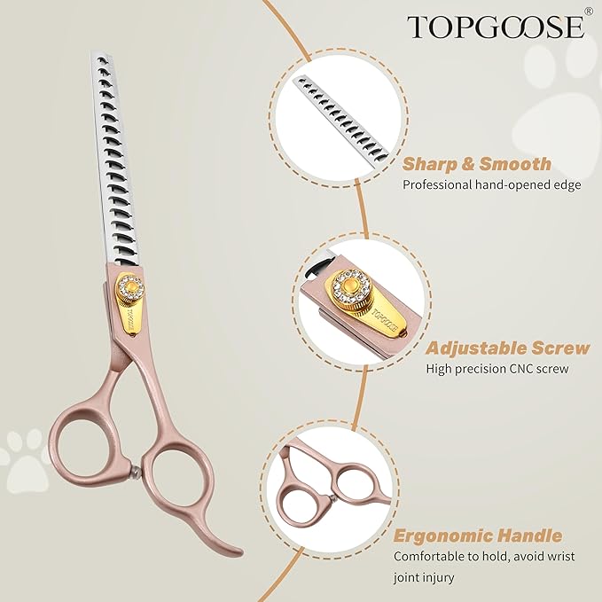 TOPGOOSE Thinning Shears for Dogs and Cats Pet Grooming Scissors Chunkers Shears 440C Stainless Steel Professional Dog Trimming Scissors 7.5'' (Rose Gold, Chunker)