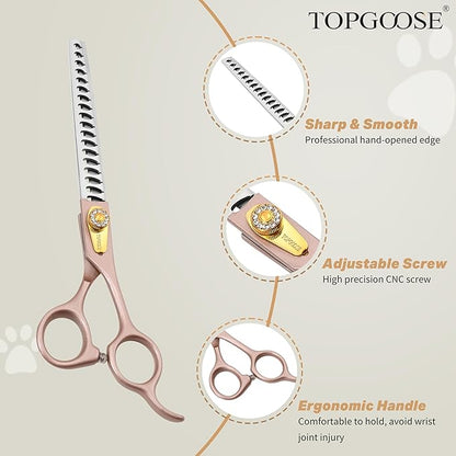 TOPGOOSE Thinning Shears for Dogs and Cats Pet Grooming Scissors Chunkers Shears 440C Stainless Steel Professional Dog Trimming Scissors 7.5'' (Rose Gold, Chunker)