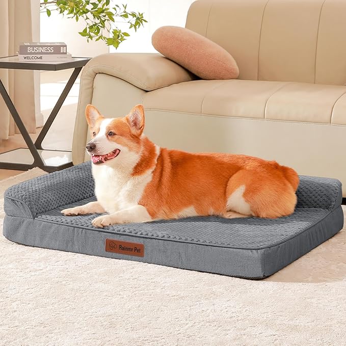 Rainmr Orthopedic Dog Bed Medium Size Dog, Memory Foam Dogs Bed for Medium Dogs, Washable Removable Cover, Nonskid Bottom, Waterproof, for Indoor, Outdoor, Crate ＆ Car Use, 35x23x6 Inches, Dark Grey
