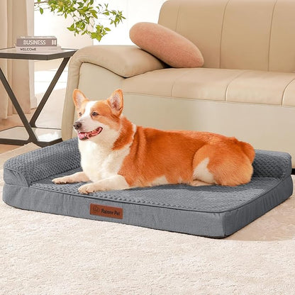 Rainmr Orthopedic Dog Bed Medium Size Dog, Memory Foam Dogs Bed for Medium Dogs, Washable Removable Cover, Nonskid Bottom, Waterproof, for Indoor, Outdoor, Crate ＆ Car Use, 35x23x6 Inches, Dark Grey