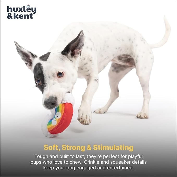 Huxley & Kent Interactive Crinkle Puppy Toys w/ Power Plush Tech - Cute Puppy Toys - Dog Toys for Enrichment (Happy Rainbow, Small)