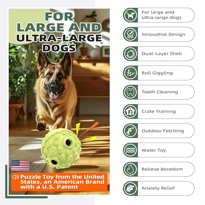KADTC Extra-Large Size Durable Dog Giggle Ball U.S. Patent & Brand & Design for Large Aggressive Chewers Breed Dogs Wobble Giggling Toy Interactive Play for Indoor Outdoor