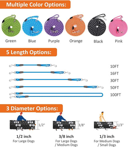 Long Dog Leash for Dog Training 20FT, Heavy Duty Dog Lead for Large Medium Small Dogs Outside Walking, Playing, Camping, or Yard, Pink