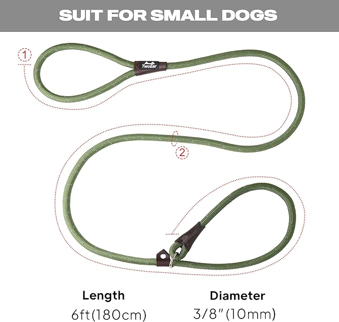 TwoEar 6FT Slip Lead Dog Leash, Heavy Duty Slip Leash for Dogs with Highly Reflective, Strong Rope Slip Leads No Pull Pet Training Leashes for Small Dogs (3/8", Green)