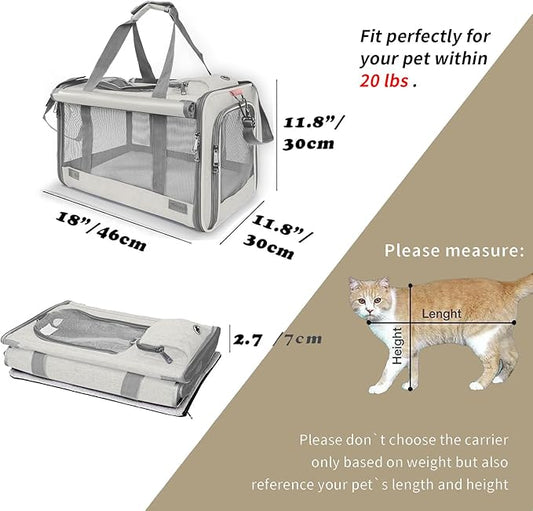 GAPZER Pet Carrier for Large Cat Soft-Sided Animal Traveling Bag for Medium Cat up to 20lbs / Washable Small Dog Puppy 10 lbs Crate Case with Privacy Curtains for Home Outdoor Travel Beige White