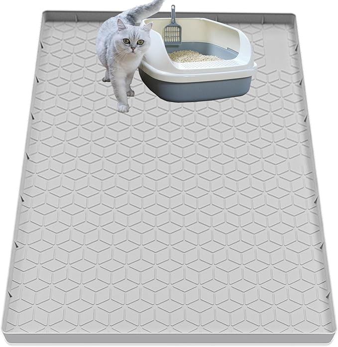 Jacooxi Cat Litter Mat for Litter Box, Silicone Large Cat Litter Trapping Mat - 40x28 in, Waterproof & Non-Slip, Durable & Easy Clean, Light Gray