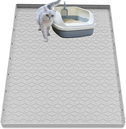 Jacooxi Cat Litter Mat for Litter Box, Silicone Large Cat Litter Trapping Mat - 40x28 in, Waterproof & Non-Slip, Durable & Easy Clean, Light Gray
