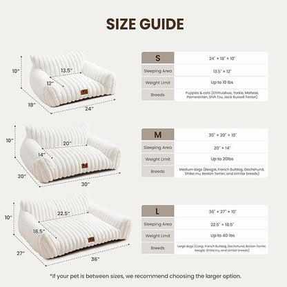 Warmrest Cat Couch for Pets, Cute Cat Bed with Cozy Soft Faux Rabbit Fur for Kitten, Fuzzy Cats Sofa for Indoor Cats, Supportive Pet Sofa with Removable Washable Cover, Cream, 24"