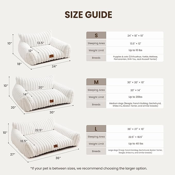 Warmrest Cat Couch for Pets, Cute Small Dog Couch Bed with Cozy Soft Faux Rabbit Fur for Small Dogs, Fuzzy Dog Couch for Indoor Cats, Supportive Pet Sofa with Removable Washable Cover, Cream, 30"