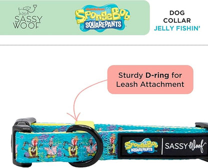 Sassy Woof Dog Collar Spongebob Squarepants™ Jelly Fishin' - S, Adjustable, Durable, Comfortable and Stylish Pet Accessories for Small Dogs - Officially Licensed