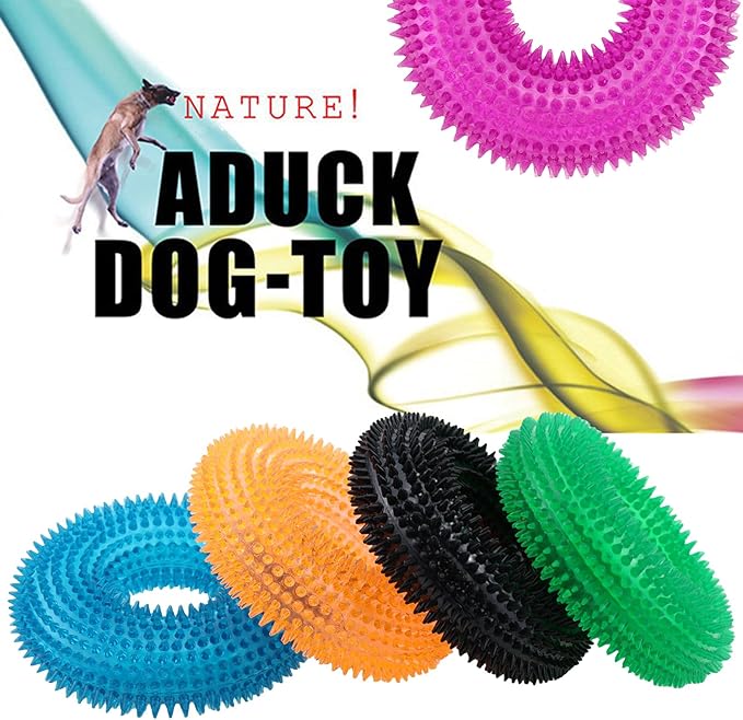 ADUCK Dog Squeaky Chew Toys for Aggressive Chewers, Small Medium Large Dogs Teeth Cleaning Soft Natural Rubber Float Toy for Indoor Outdoor Water Pool, Donut Ring Design 4.92 inch, Crystal Blue