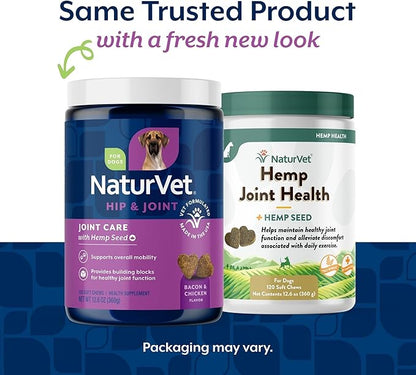 NaturVet – Hemp Joint Health For Dogs - Plus Hemp Seed | Supports Overall Joint Health | Enhanced with Glucosamine, MSM, Chondroitin & Antioxidants | 120 Soft Chews