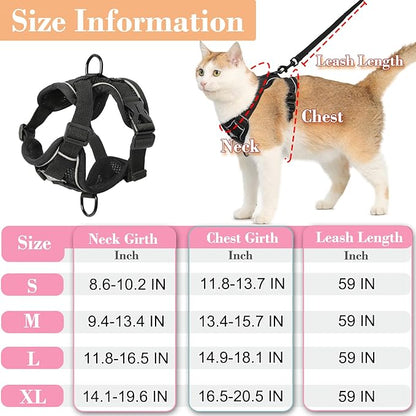 Kodervo Cat Harness and Leash, Reflective Cat Harness Escape Proof for Walking, Adjustable Kitten Harness and Leash Set, 4 Buckles Easy Control Breathable Cat Vest Harness for All Types of Cats