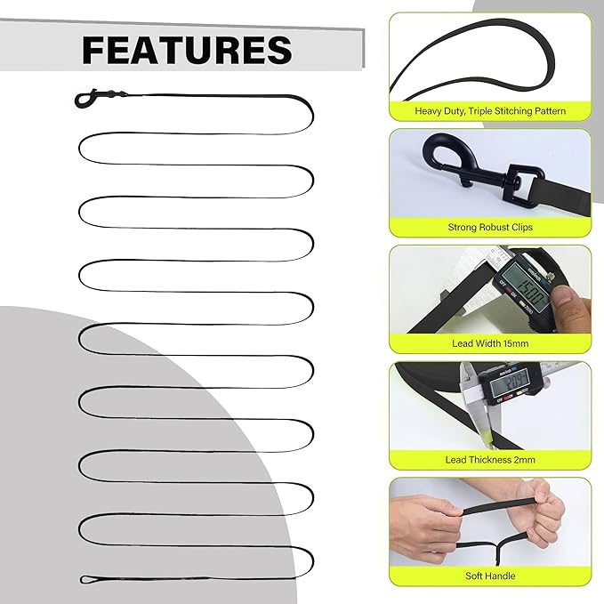 Waterproof Dog Leash 10ft, 16ft, 30ft, 50ft PVC Recall Long Line Dog Leash Beach Swimming Tracking Training Dogs Lead for Pet, Medium and Large Dogs