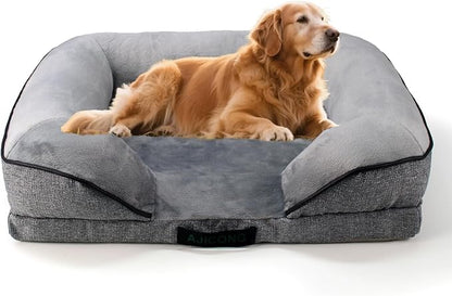 Orthopedic Egg-Shaped Sponge Dog Bed Medium Size Dog with Sides, Removable Cover and Non-Slip Bottom (Grey, 42 * 32 * 8.5)