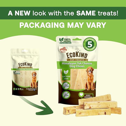 EcoKind Premium Gold Yak Cheese Himalayan Dog Chews, Dog Treats Large Breed, All Natural, High Protein Dog Chew, Bacon, Large - 18+ Chews
