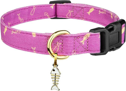 Cotton Handmade Dog Collar Cute and Distinctive Patterns Purple Fish with Pendant for Girl Boy Dogs Collars S