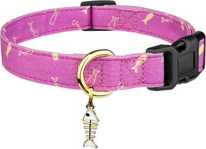 Cotton Handmade Dog Collar Cute and Distinctive Patterns Purple Fish with Pendant for Girl Boy Dogs Collars M
