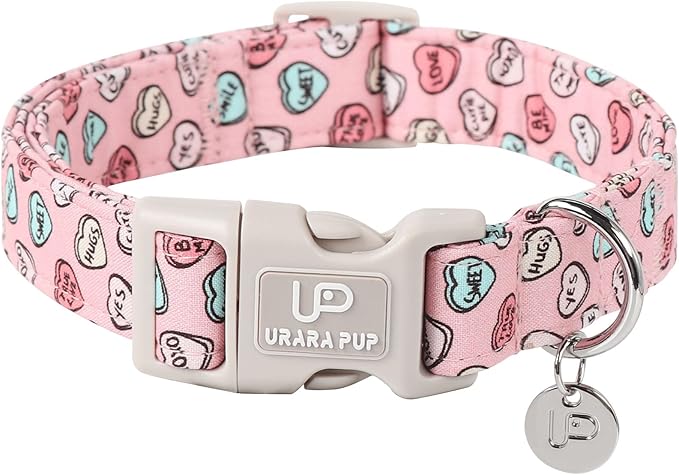 UP URARA PUP Valentine’s Day Dog Collar, Pink Heart Dog Collar with Quick Release, Valentine’s Day Gift Pet Girl Boy Dog Collar for Puppy Small Medium Dogs, Wedding Dog Collar