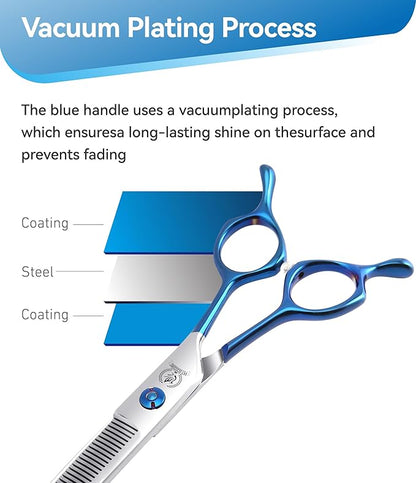 Fenice Peak Curved Chunkers Dog Grooming Scissors with Coating 440C Stainless Steel, 7 inch Professional Chunker Shears，25 Degree of Curved Blade，Dog Trimming Scissors for Grooming Face and Paws