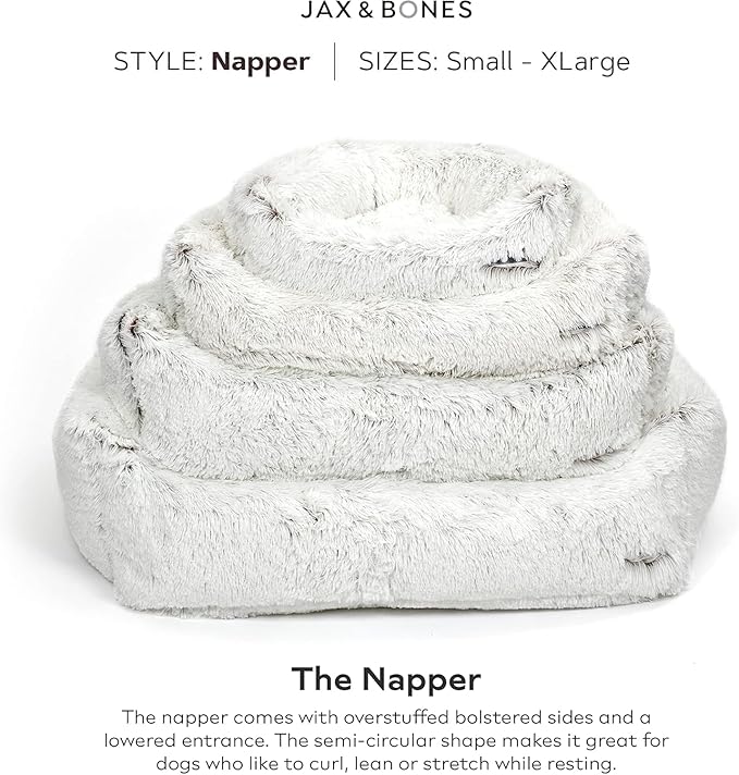 Jax & Bones Dog Napper - Machine Washable Shag Bed for Dogs - Extra Heavy Duty Bolstered Sides - Small White Dog Mat | 24 x 21 Inches