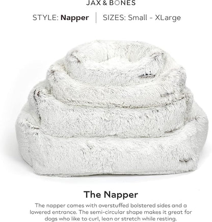 Jax & Bones Dog Napper - Machine Washable Shag Bed for Dogs - Extra Heavy Duty Bolstered Sides - Small White Dog Mat | 24 x 21 Inches