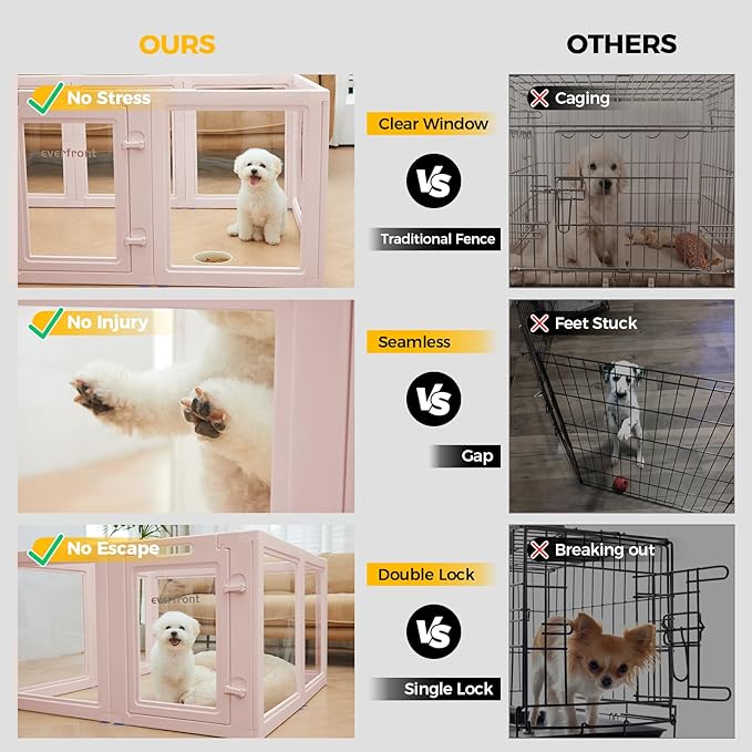 EVERFRONT Clear Acrylic Plastic Dog Playpen - Clear Dog Play Pen - Easy Assemble Acrylic Dog Playpen - Puppy Playpen, Cat Playpen, Small Animal Playpen, Dog Play Pen Indoors (Pink-23.6" H, 10PCS)