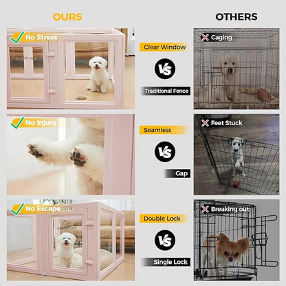 EVERFRONT Clear Acrylic Plastic Dog Playpen - Clear Dog Play Pen - Easy Assemble Acrylic Dog Playpen - Puppy Playpen, Cat Playpen, Small Animal Playpen, Dog Play Pen Indoors (Pink-23.6" H, 10PCS)