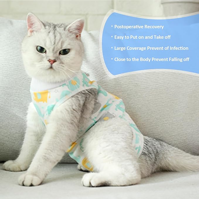 Coppthinktu Cat Recovery Suit Female, Breathable Cat Onesie After Surgery Female for Abdominal Wounds or Skin Diseases, Surgery Recovery Suit Kitten Surgical Onesie After Spay Wear Anti Licking